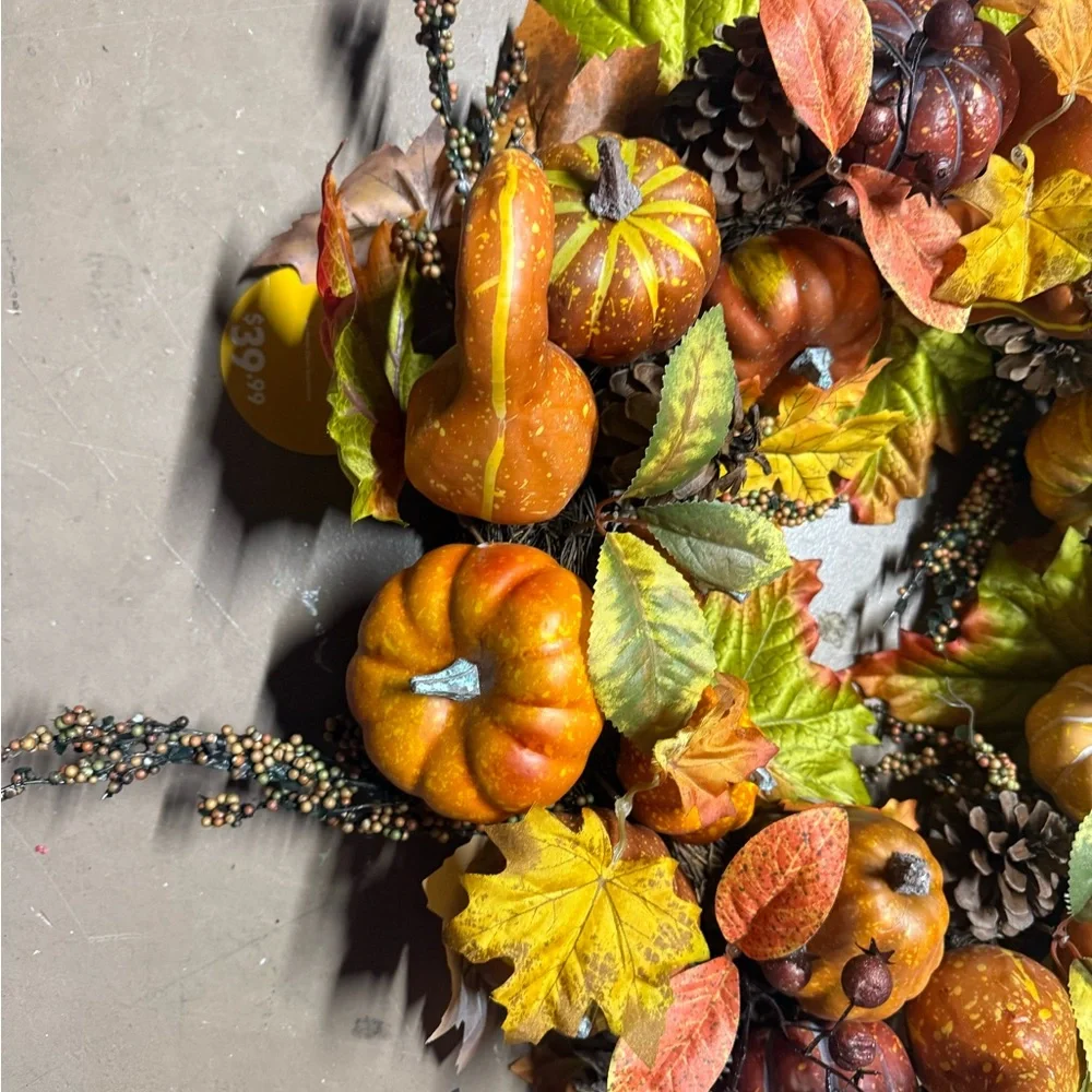 NWT At Home Harvest Wreath with Pumpkins and Leaves